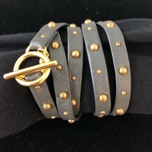 Gorjana 18K and grey leather 5-wrap bracelet